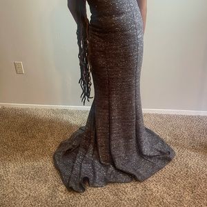 Prom Dress the color is grey and silver glitter all over . The size is a 4.